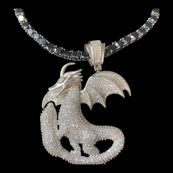 34" Necklace Dragon Pendant 6mm Faceted Black Tourmaline Schorl in Stainless Ste - Picture 4 of 8